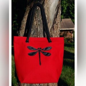 Nautilos Small canvas tote bag with Dragonfly